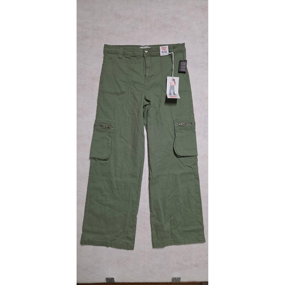 Celebrity Pink Wide Leg Cargo Pants Size 15/32 Green High Waisted Utility Pocket